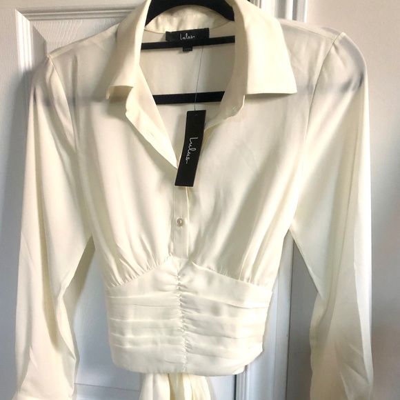 tie-back off-white/cream blouse - Picture 1 of 3